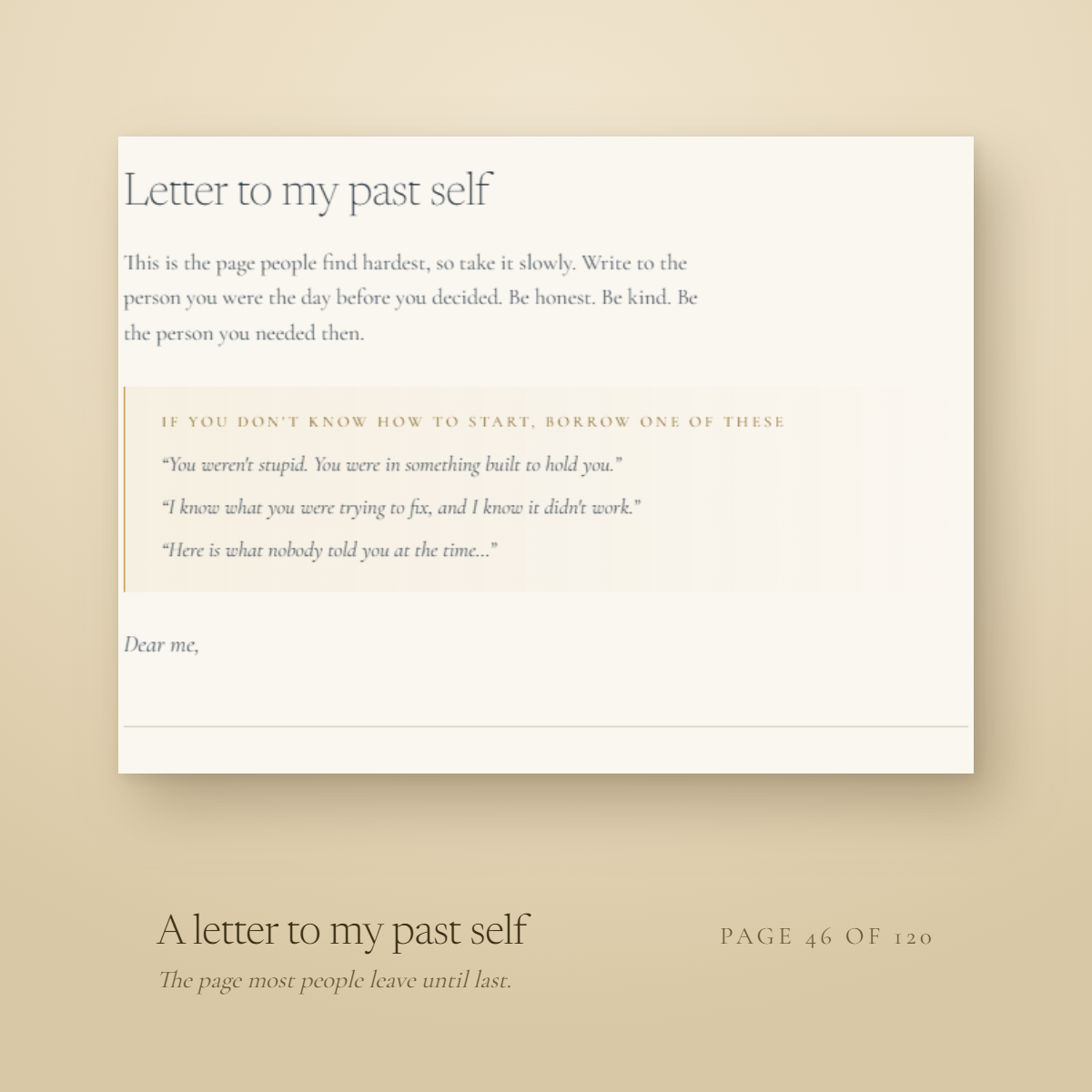 A letter to my past self, page 46 of 120, with ruled writing lines
