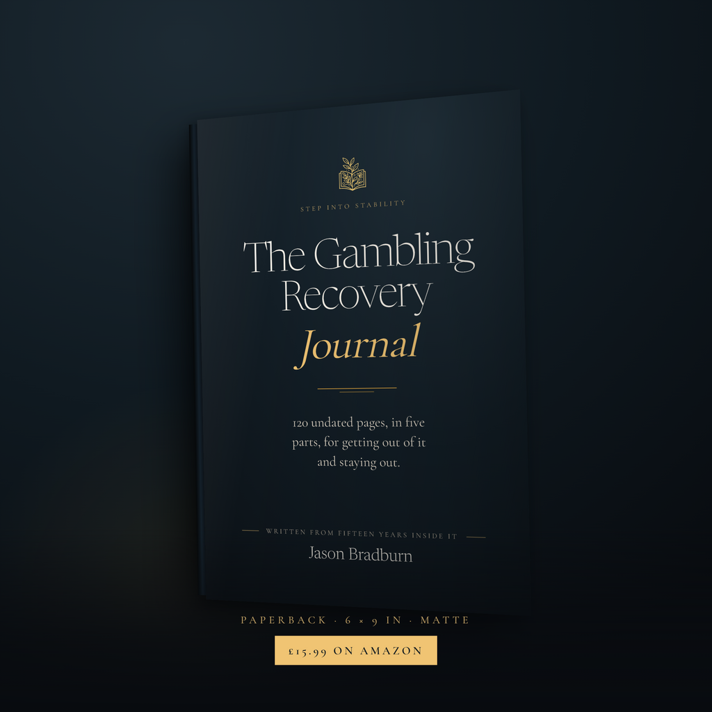 The Gambling Recovery Journal is also a paperback — the real ink and gold cover, 6 by 9 inches, £15.99 on Amazon