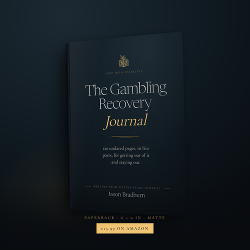 The Gambling Recovery Journal is also a paperback — the real ink and gold cover, 6 by 9 inches, £15.99 on Amazon