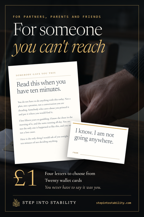 For someone you can't reach: A Small Gift, a printed letter and wallet card left on a kitchen table. Four letters, twenty wallet cards, £1 instant PDF.
