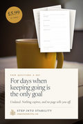 The Daily Recovery Journal, 44 undated printable pages with four gentle questions a day, shown as real printed pages. £5.99 instant PDF.
