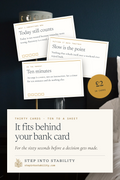 The Pocket Cards, thirty printable wallet cards at bank-card size for the sixty seconds before a decision gets made. £2 instant PDF.