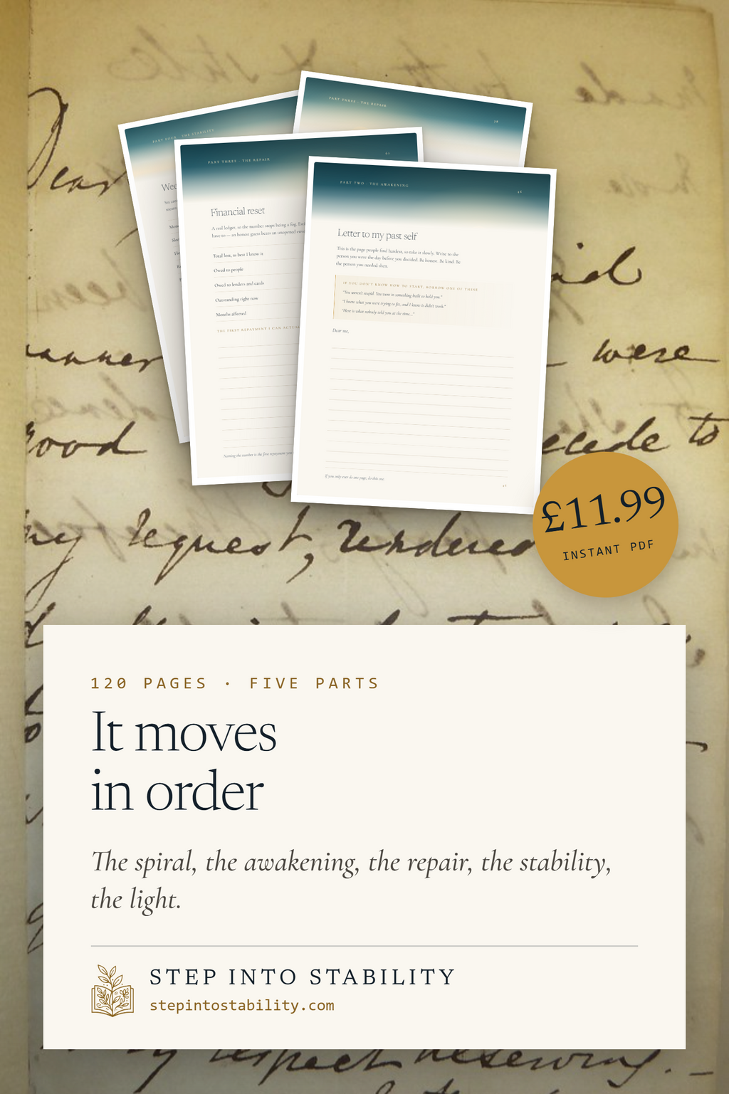 The Gambling Recovery Journal, 120 undated printable pages in five parts, shown as real printed pages. £11.99 instant PDF.