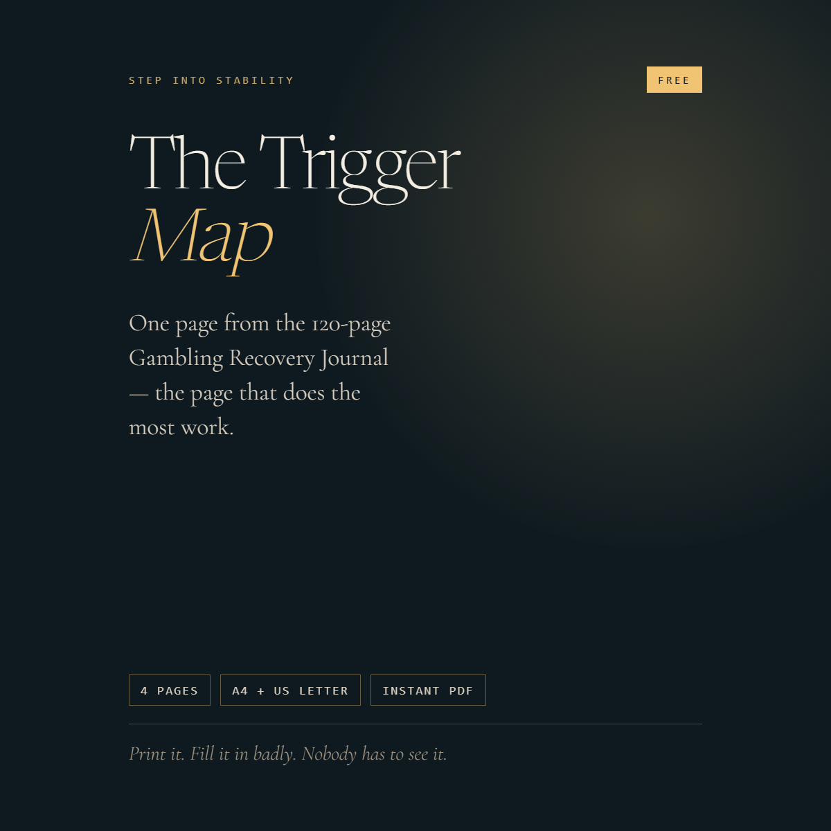 The Trigger Map — a free four-page printable from the 120-page Gambling Recovery Journal, A4 and US Letter, instant PDF