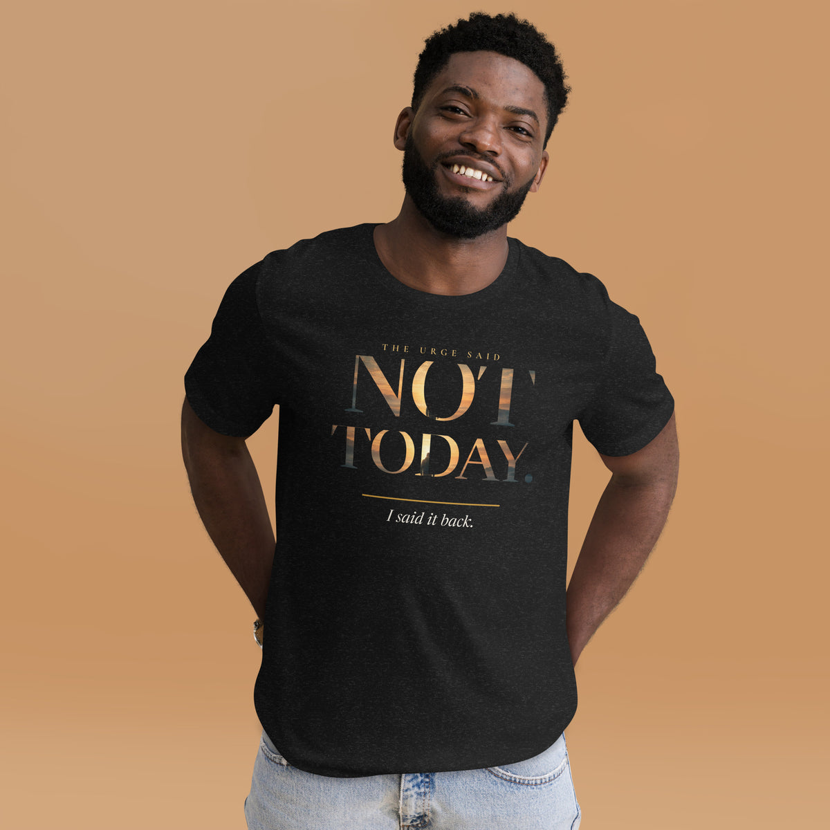 Not Today T-shirt, black heather, front worn